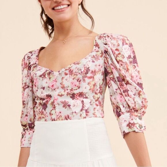 For Love And Lemons Tops - For Love & Lemons Houston Pink Floral Lace Up Blouse Top XS